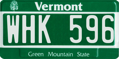 VT license plate WHK596