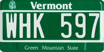 VT license plate WHK597