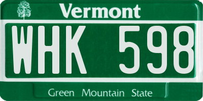 VT license plate WHK598