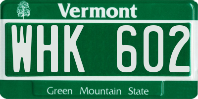 VT license plate WHK602