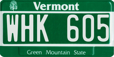 VT license plate WHK605