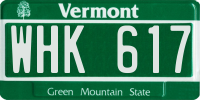 VT license plate WHK617