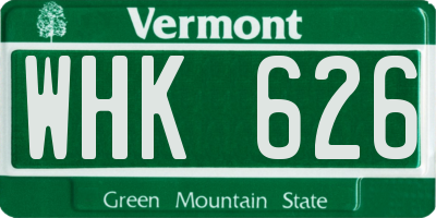 VT license plate WHK626