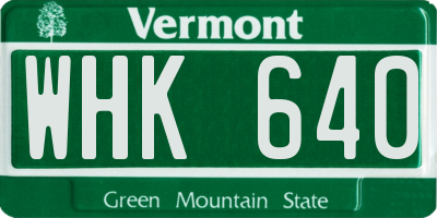 VT license plate WHK640