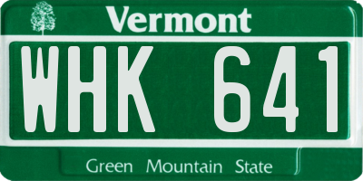 VT license plate WHK641