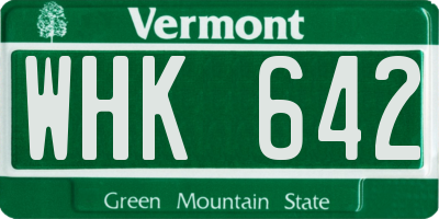 VT license plate WHK642