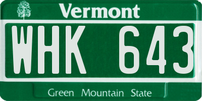 VT license plate WHK643