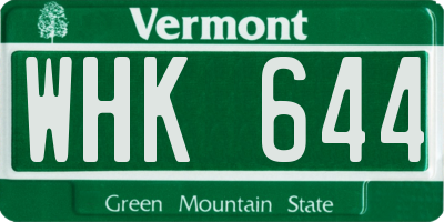 VT license plate WHK644