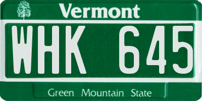 VT license plate WHK645