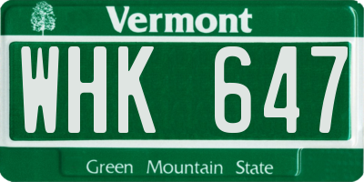 VT license plate WHK647