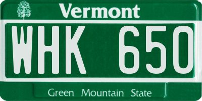 VT license plate WHK650