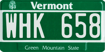 VT license plate WHK658