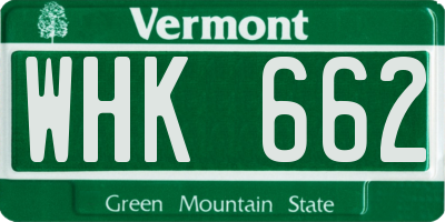 VT license plate WHK662