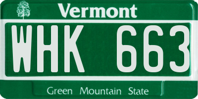VT license plate WHK663