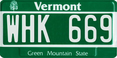 VT license plate WHK669