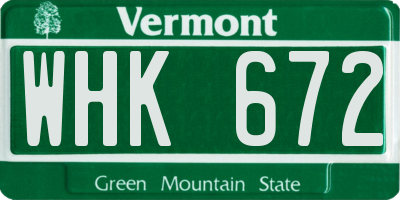 VT license plate WHK672