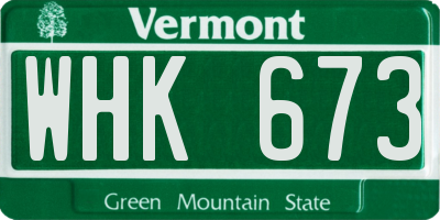 VT license plate WHK673