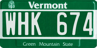 VT license plate WHK674