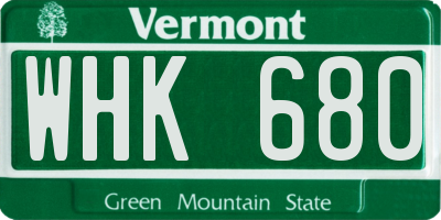 VT license plate WHK680
