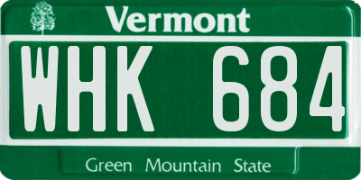 VT license plate WHK684