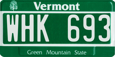 VT license plate WHK693