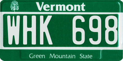 VT license plate WHK698