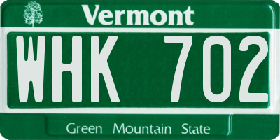 VT license plate WHK702