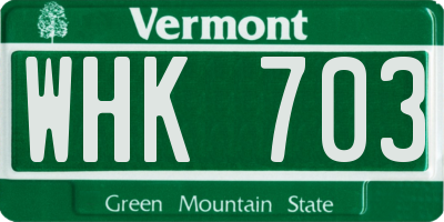 VT license plate WHK703