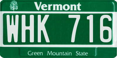 VT license plate WHK716