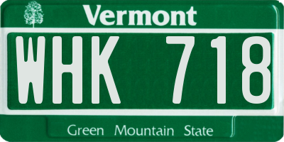 VT license plate WHK718