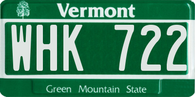 VT license plate WHK722