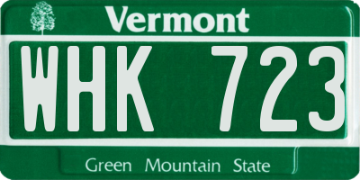 VT license plate WHK723