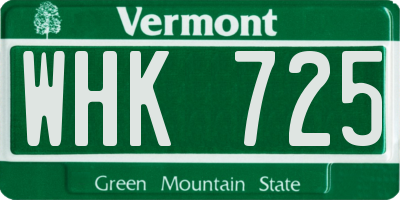 VT license plate WHK725