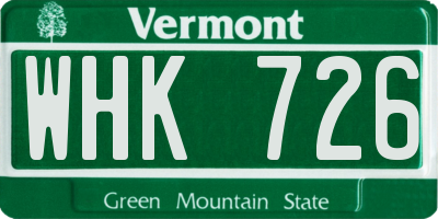 VT license plate WHK726
