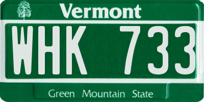 VT license plate WHK733