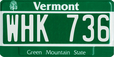 VT license plate WHK736