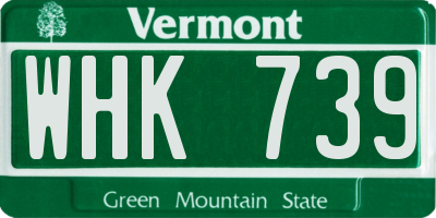 VT license plate WHK739