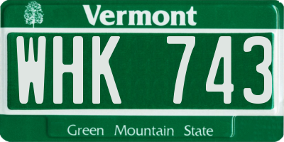 VT license plate WHK743