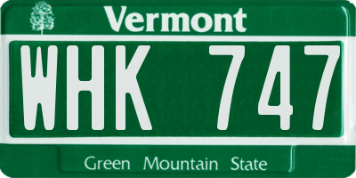 VT license plate WHK747