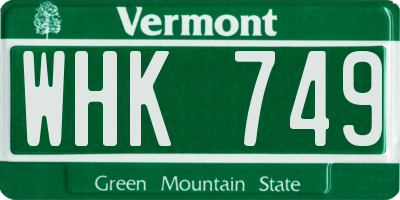 VT license plate WHK749