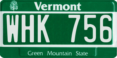 VT license plate WHK756