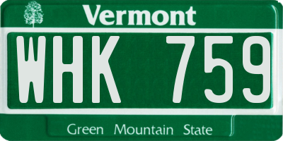 VT license plate WHK759