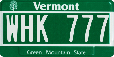 VT license plate WHK777