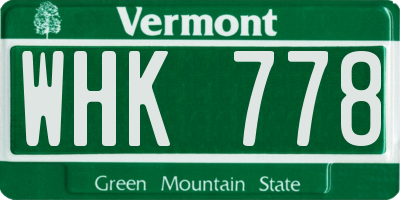 VT license plate WHK778