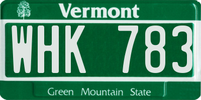 VT license plate WHK783