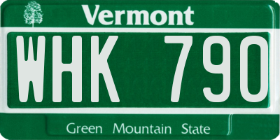 VT license plate WHK790