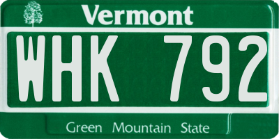 VT license plate WHK792
