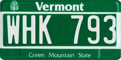 VT license plate WHK793