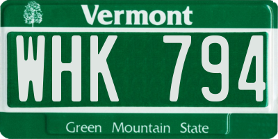 VT license plate WHK794