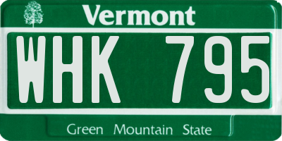 VT license plate WHK795